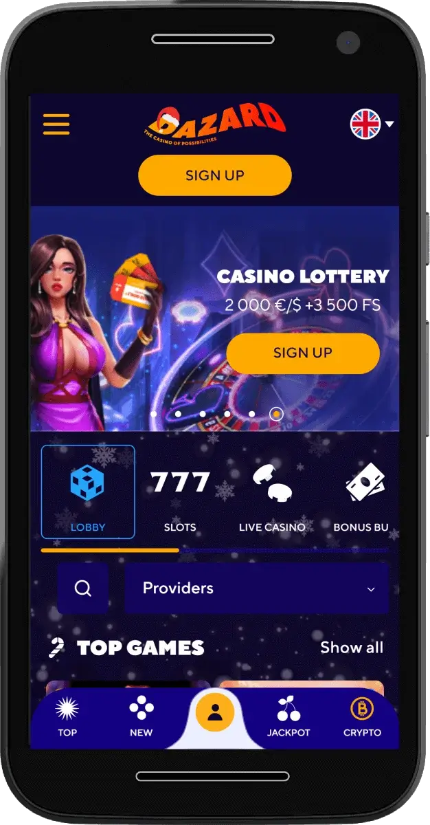 dazard casino homepage on mobile phone