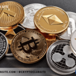 Image of coins with logos of cryptocurrencies on them