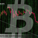 Image of transparend Bitcoin logo against chart