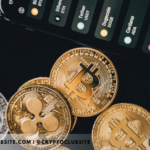 Image of coins with logos of cryptocurrency.
