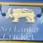 Image of a Lion holding a sword. Lion represents Sri Lankan Cricket organization.